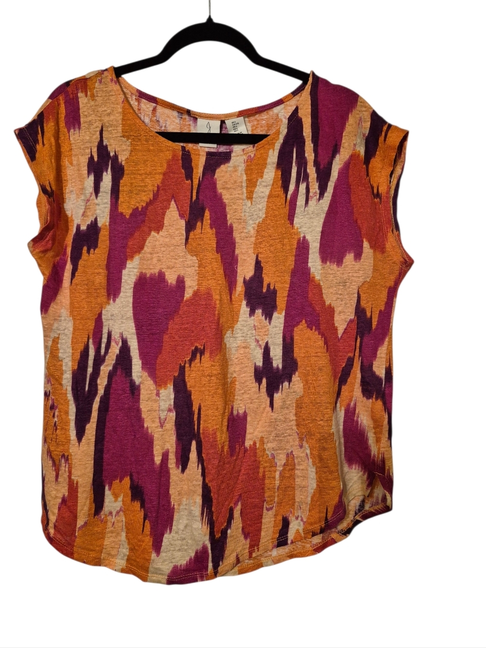 Joie 100% Linen Orange /red Short Sleeve Blouse Large